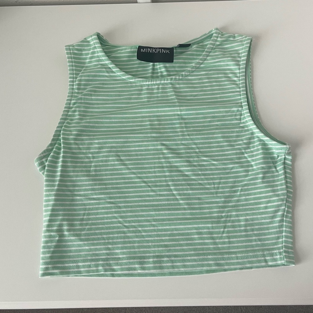 MINKPINK Teal and White Striped Crop Top